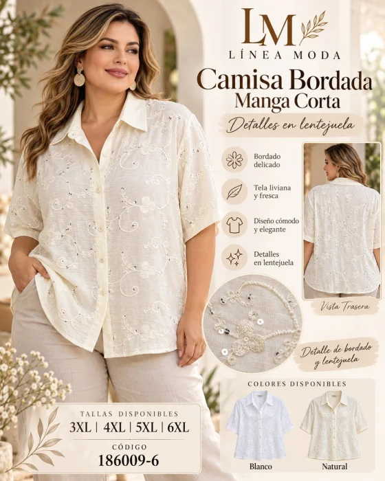 Camisa Manga Corta con Detalles en Strass y Bordado.186009-6