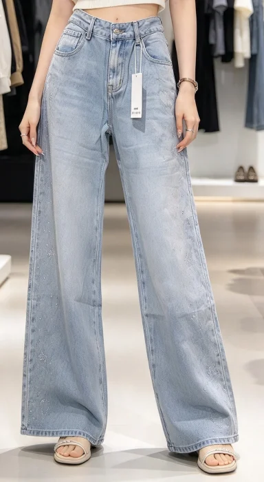 Jeans Corte Widelek con Brillo