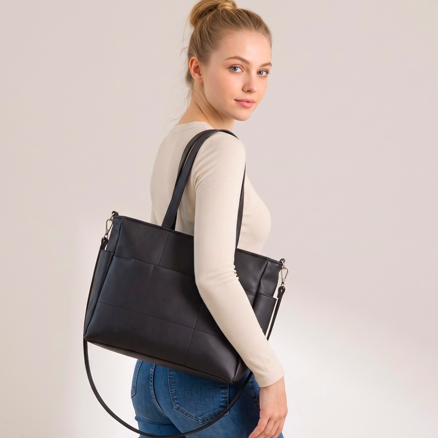 Bolso Tote con Bolsillo, 3 Bolsillos Exteriores, Forrada por Dentro, Marroquineria - Imagen 1