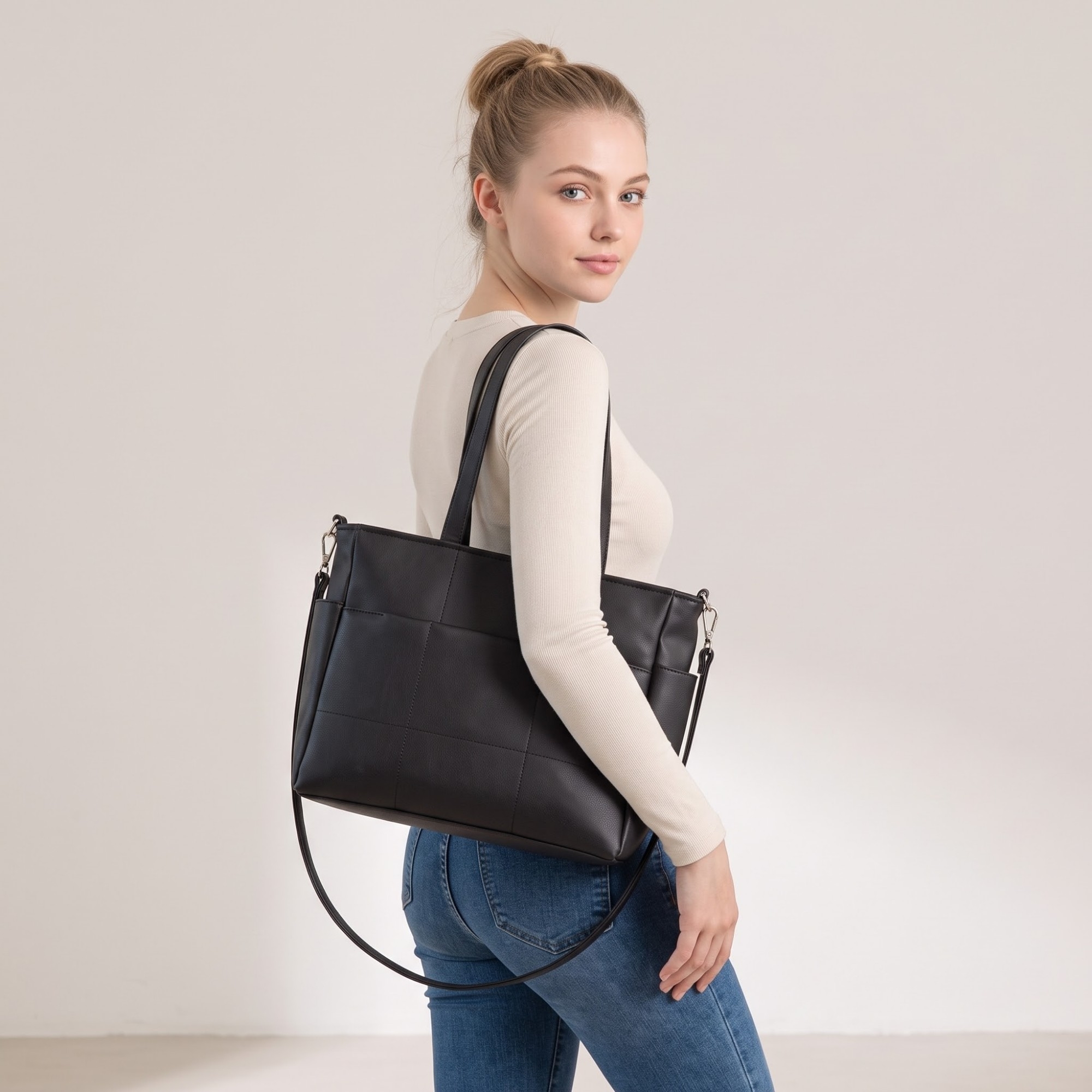Bolso Tote con Bolsillo, 3 Bolsillos Exteriores, Forrada por Dentro, Marroquineria - Imagen 3