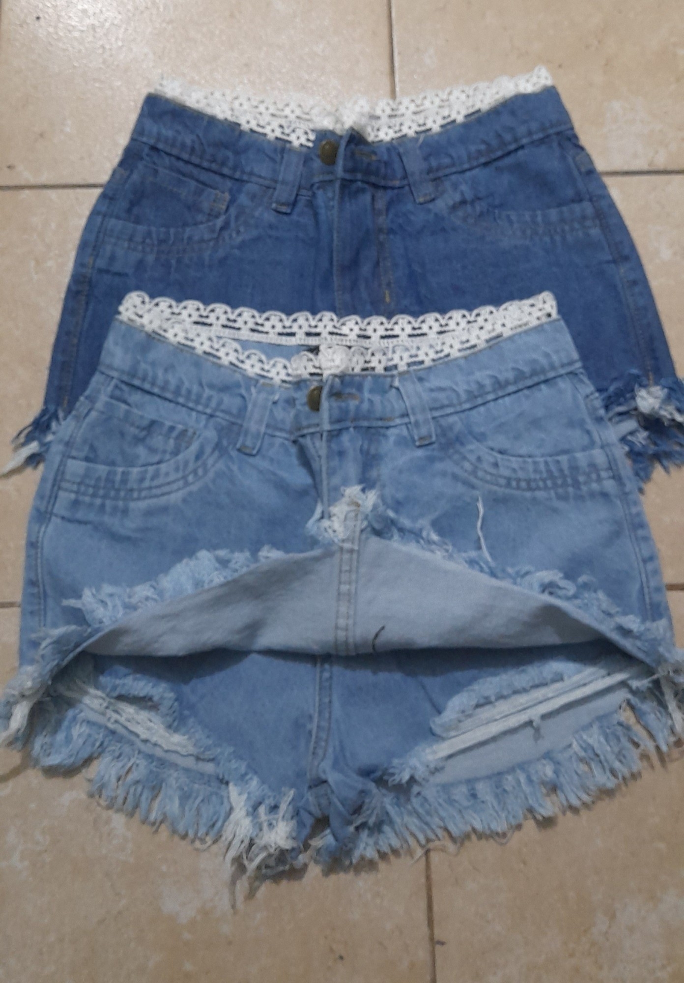 Pollera  Shorts  con Puntillas  Celeste  Rígido Tiro Intermedio Deflecado - Imagen 5