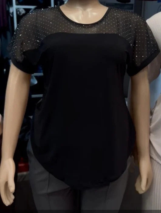 Blusa de Encaje con Strass Talles Grandes