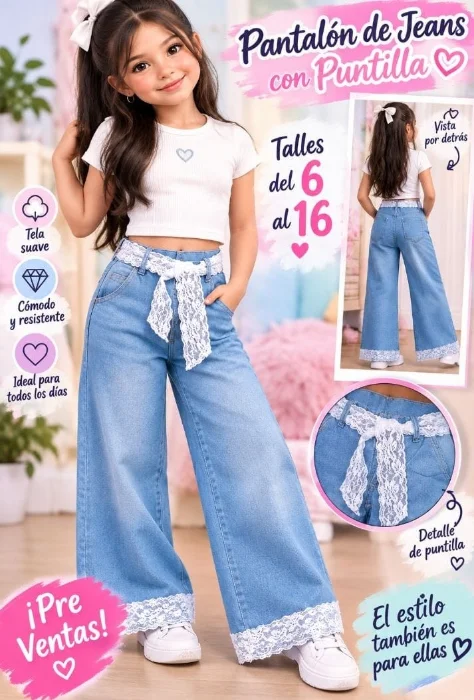 Wide Leg con Encaje Niña