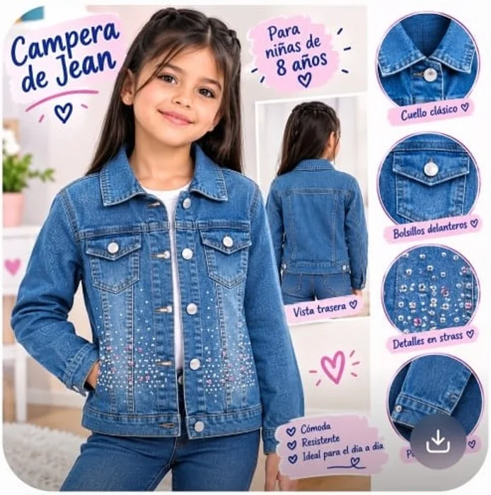 Campera Jeans Strass Niña