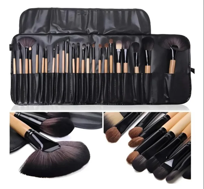 Set 32 Pinceles Brochas en Estuche Ecocuero para Maquillaje Profesional