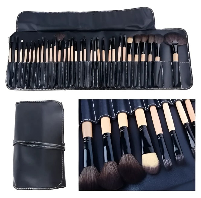 Set 32 Pinceles Brochas en Estuche Ecocuero para Maquillaje Profesional - Imagen 3