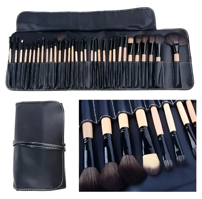 Set 32 Pinceles Brochas en Estuche Ecocuero para Maquillaje Profesional - Imagen 3