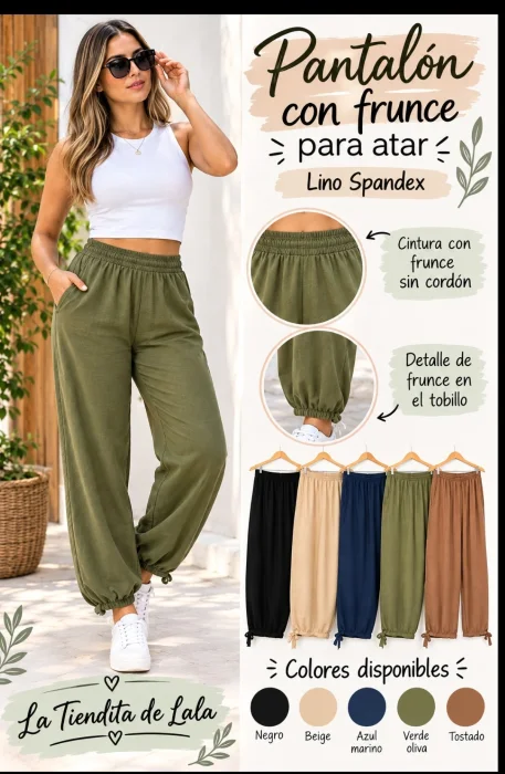 Pantalón con Frunce Lino Espandex 2 al 6