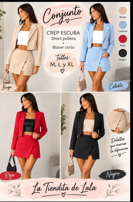 Conjunto Short Pollera +blazer Corto de Crep