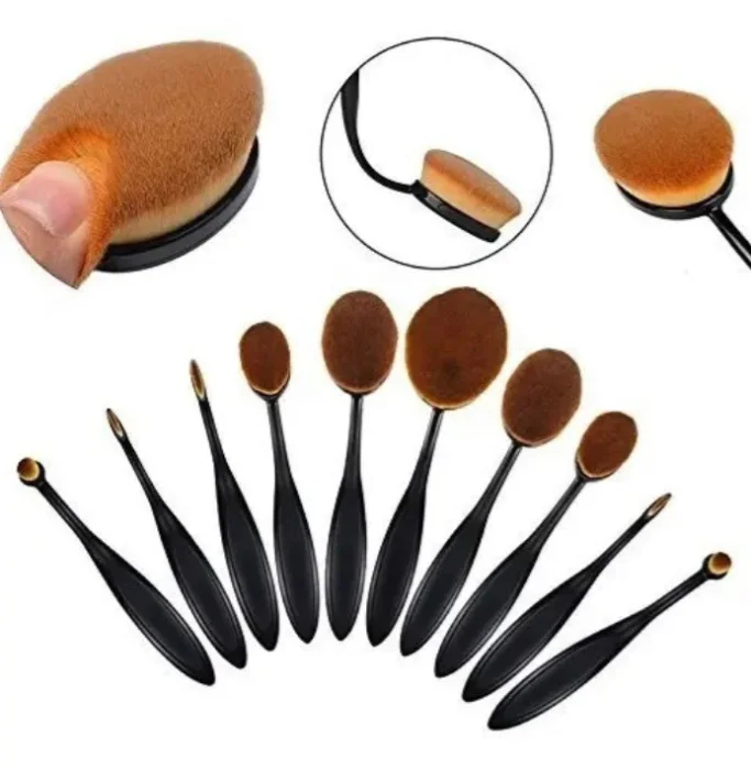Set 10 Brochas Ovaladas Super Suaves para Maquillaje