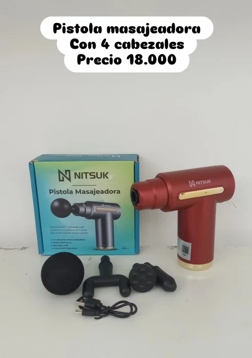 Pistola Masajeador Recargable con 4 Cabezales