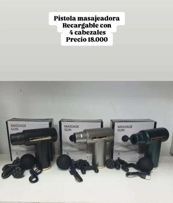 Pistola Masajeador Recargable con 4 Cabezales