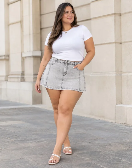 Short Pollera Gris Claro