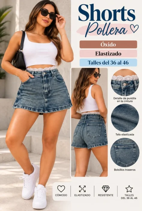 Shorts Pollera con Puntilla