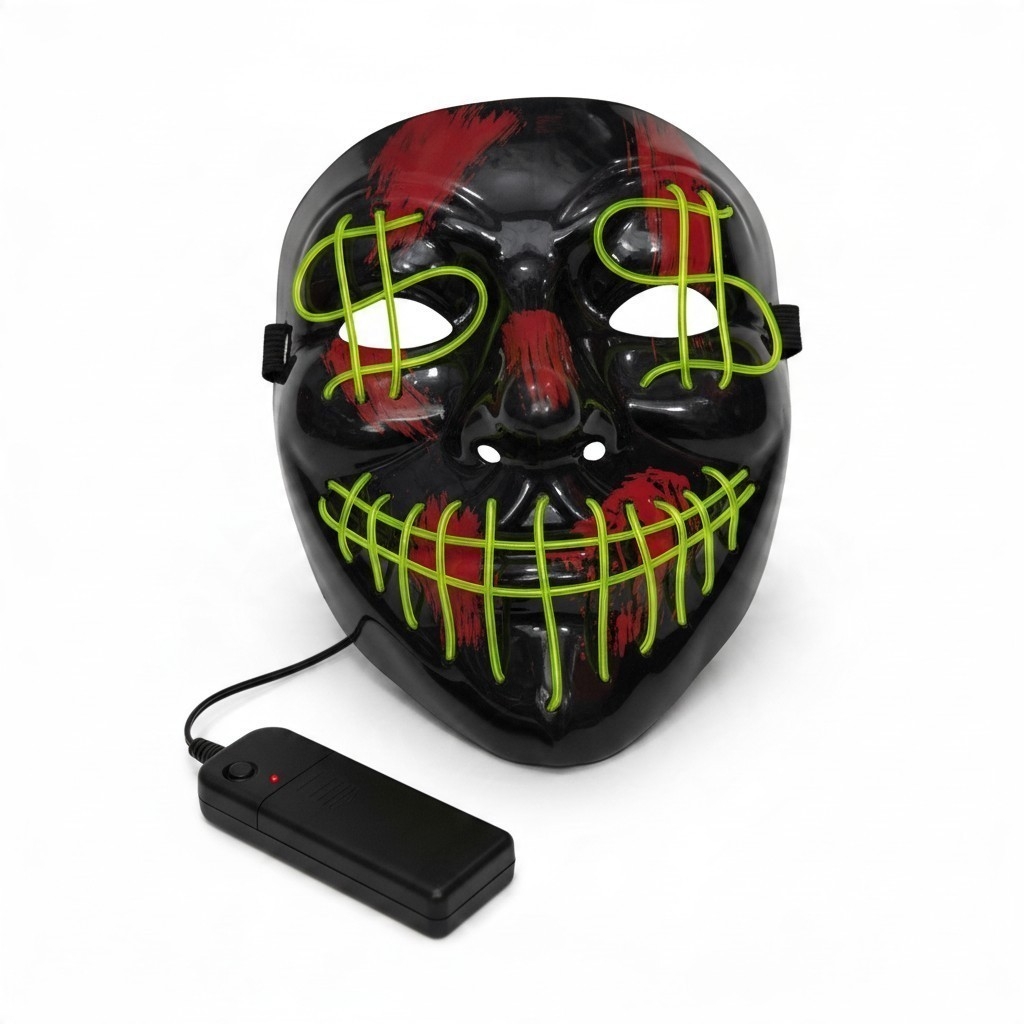 Máscara Rígida con Led Payaso Asesino Dólar, Mide 17cm X 20cm Aproximado, Halloween - Imagen 1