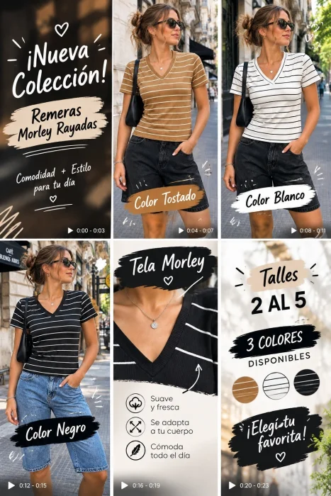 Remeras Escote V Rayada