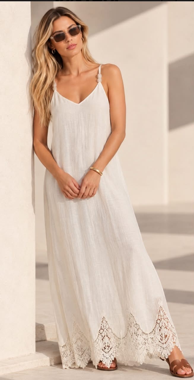 Vestido Lino con Encaje Importado - Imagen 2