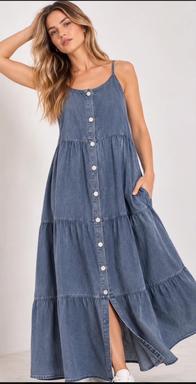 Vestido de Jean con Botones Importado - Imagen 3