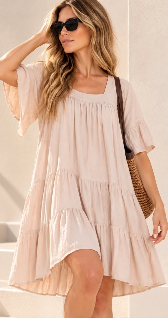 Vestido Lino Corto Importado - Imagen 2