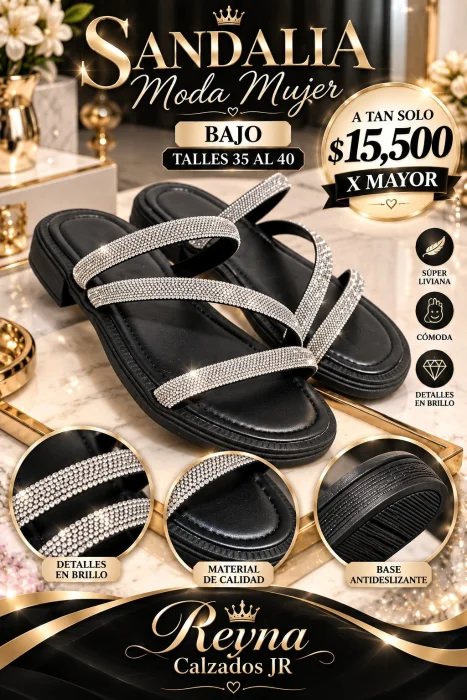 Sandalia bajo Moda con Glitter