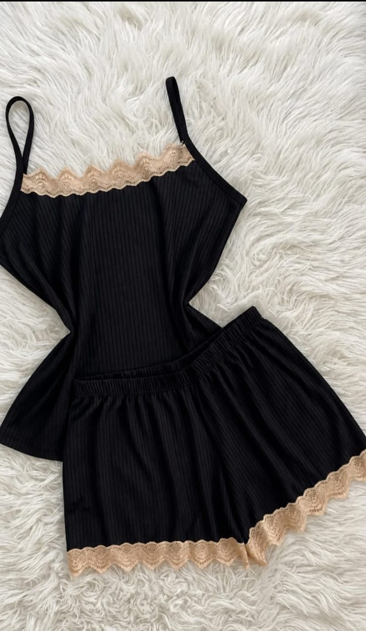 Pijamas de Morley Negro con Puntillas - Imagen 4