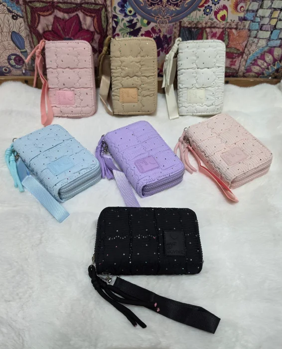 Billeteras Estilo Puffer Mediana Doble Cierre de Cuero Pu Excelente Calidad