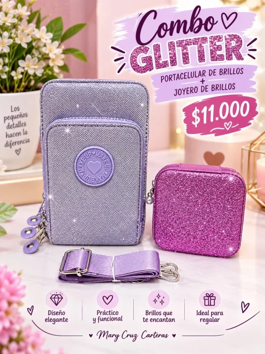 Combo Portacelular + Joyero de Glitter