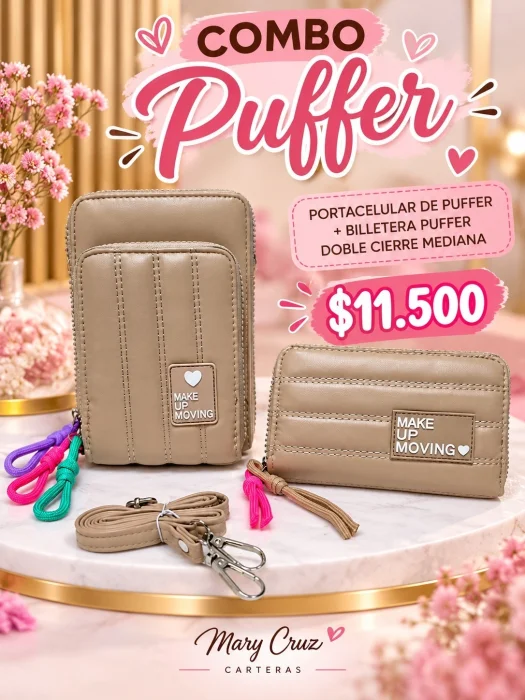 Combo Puffer de Portacelular + Billetera Grande 2 Cierre de Excelente Calidad