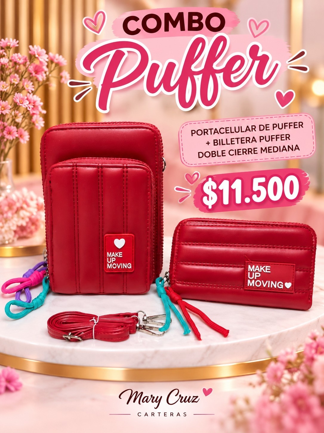 Combo Puffer de Portacelular + Billetera Grande 2 Cierre de Excelente Calidad - Imagen 2