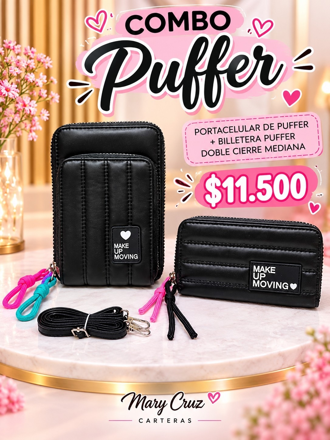 Combo Puffer de Portacelular + Billetera Grande 2 Cierre de Excelente Calidad - Imagen 3