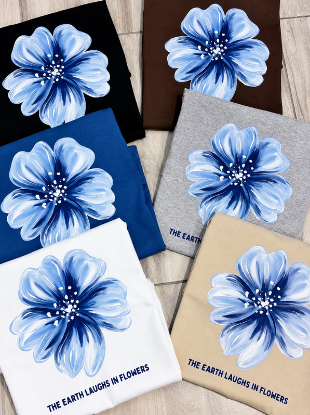 Remera Flores Azul Algodón - Imagen 4