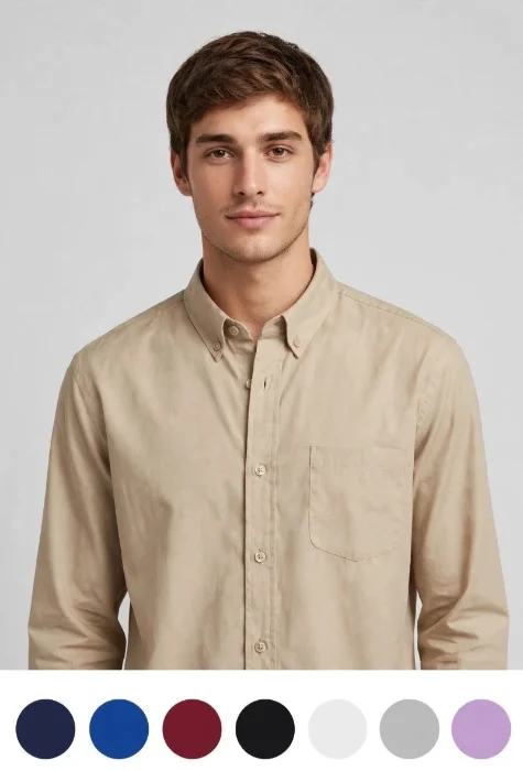 Camisa Manga Larga  con Botones en el Cuello