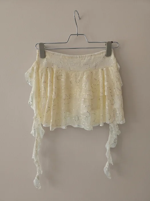 Pollera Short 2 Volados Largos Encaje Bordado Lentejuela