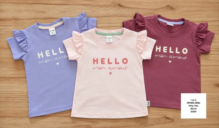 Remera Alg. Pima Peinado Beba Nena Estampa Hello