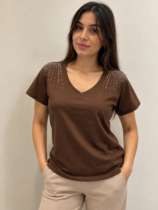Remera de Algodón con Strass