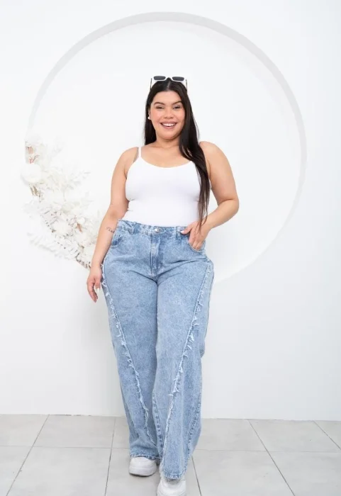 Wide Leg Recorte Flecos