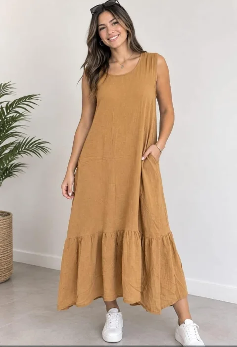 Vestido Lino con Volado