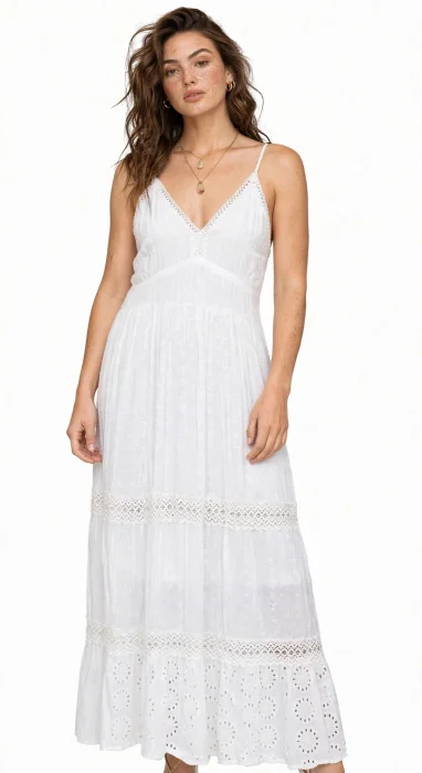Vestido Blanco Boho Brodery  Playa Indu