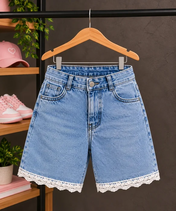 Shorts Tipo Bermuda con Puntilla