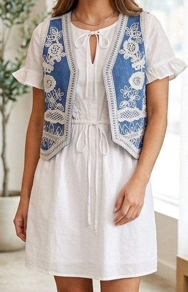 Chaleco Denim con Bordado y Lentajuelas - Imagen 2