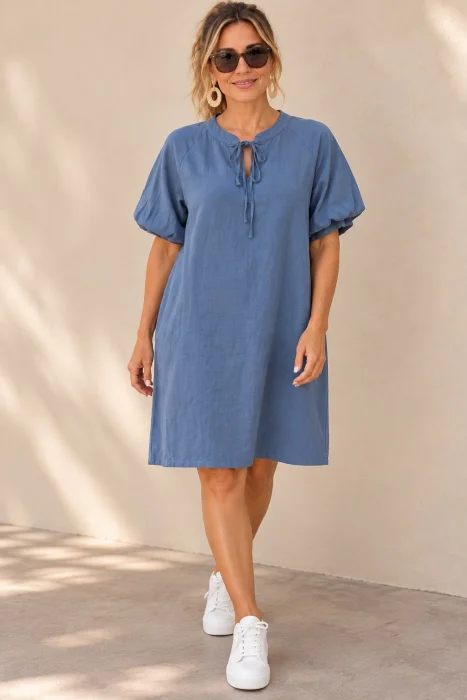 Vestido de Lino Manga Globo
