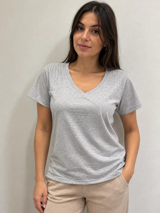 Remera de Algodón con Strass