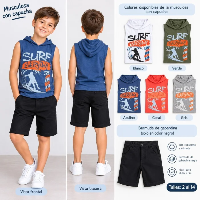 Musculosa con Capucha y Bermuda de Gabardina