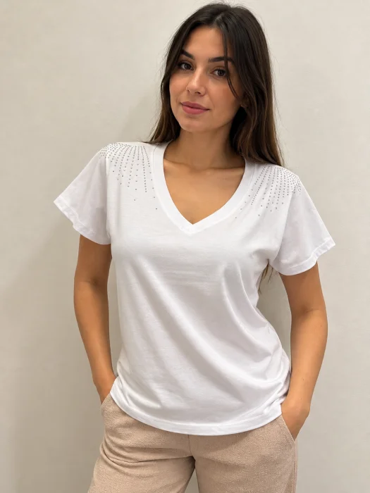 Remera de Algodón  con Strass