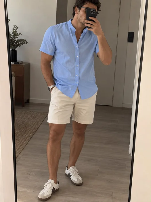 Camisa Lino Cuello Mao