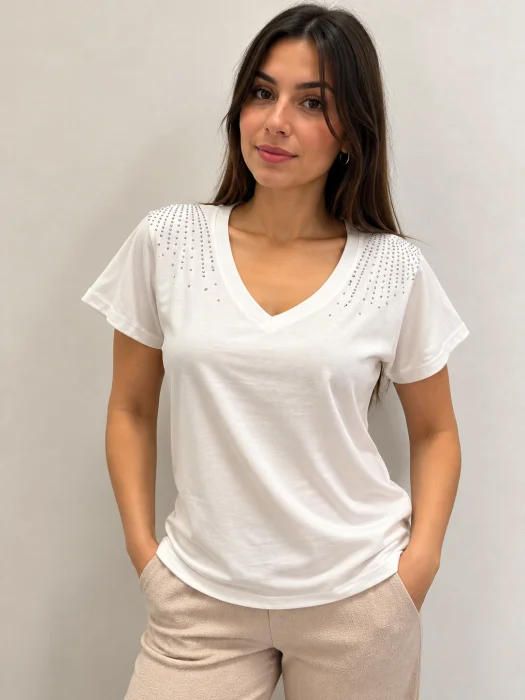 Remera de Algodón con Strass