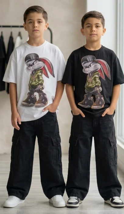 Remeras de Niños con Piedras Strass Diseño (conejo)