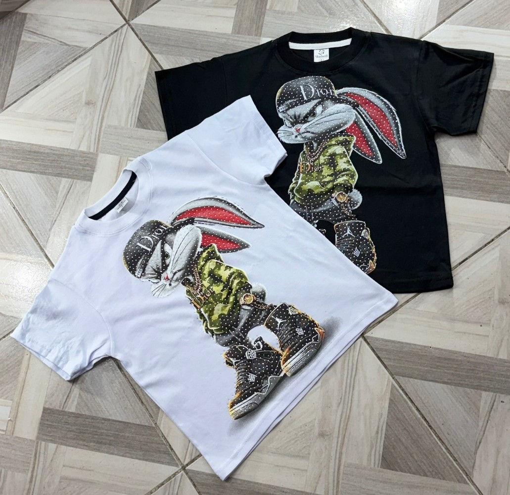 Remeras de Niños con Piedras Strass Diseño (conejo) - Imagen 2
