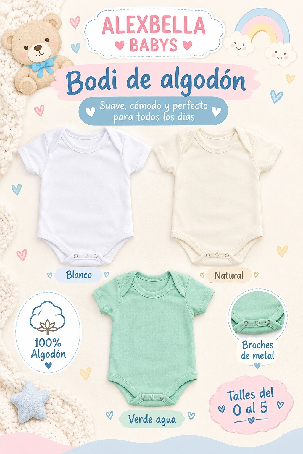 Body Liso de Algodon con Broche de Metal - Imagen 2