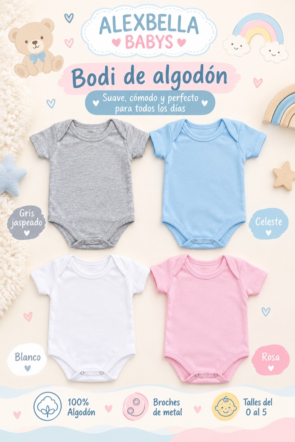 Body Liso de Algodon con Broche de Metal - Imagen 3